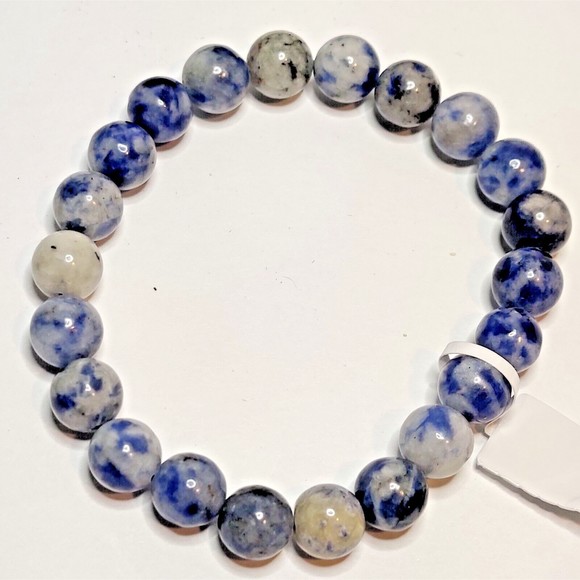 Blue Spot Jasper Stretch Bracelet 8mm round natural stone w/ felt pouch-B820 - Picture 1 of 9